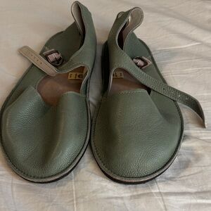 Green Leather Flats- barefoot shoes